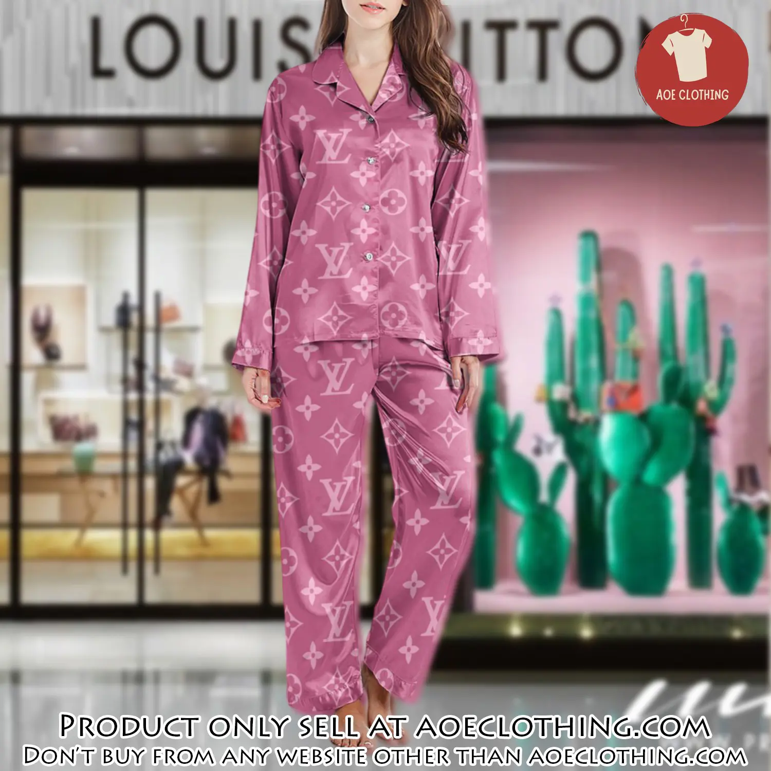 Lv monogram long satin pajama set pjs1014 aoe2557164